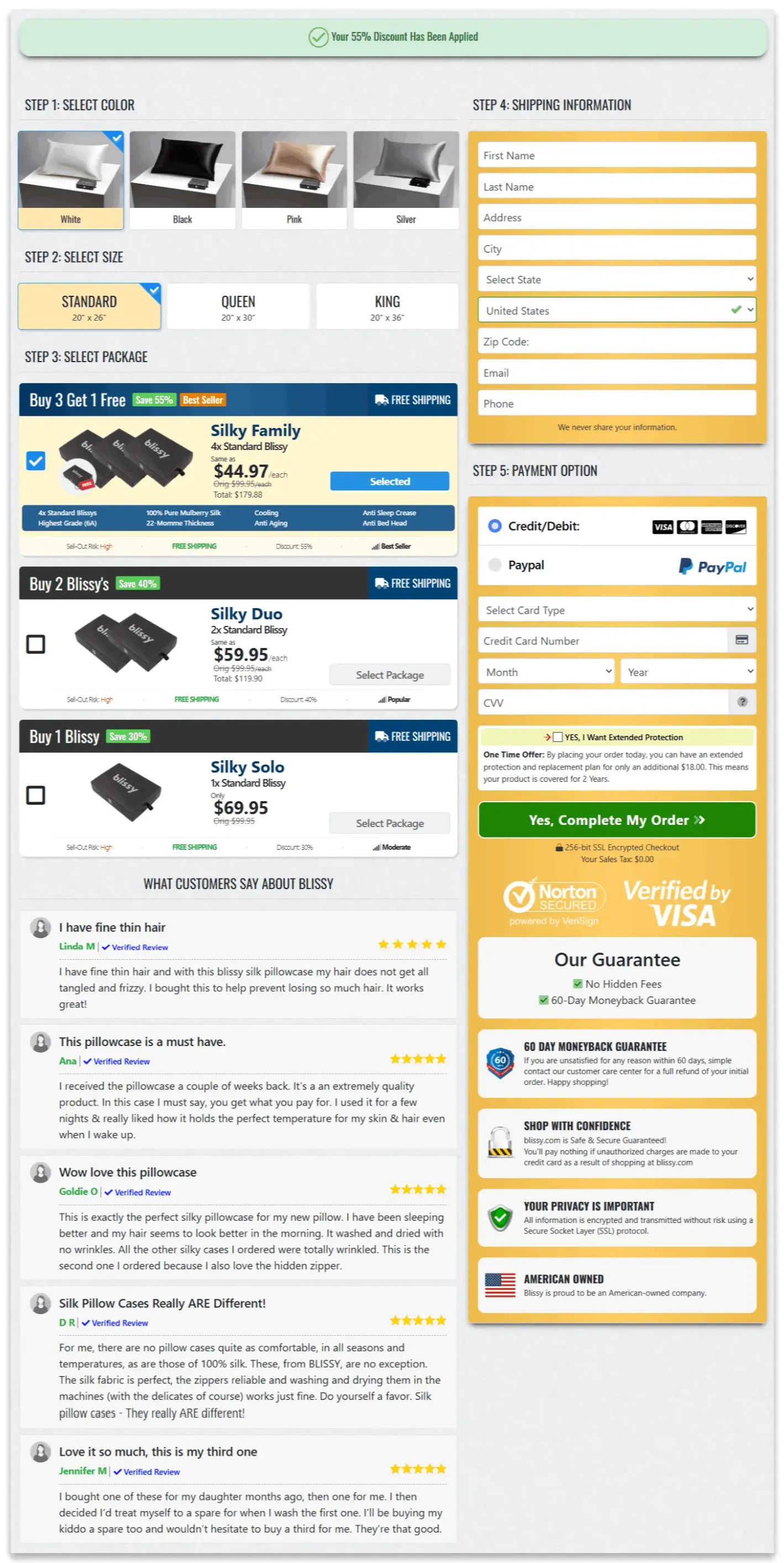 Blissy Silk Pillowcases checkout page
